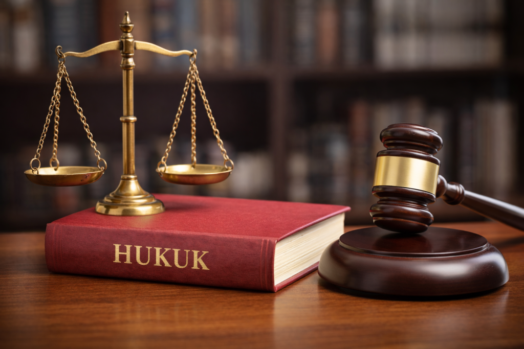 Tapu işlemleri avukatı için hukuk terazisi ve yargı sembolü